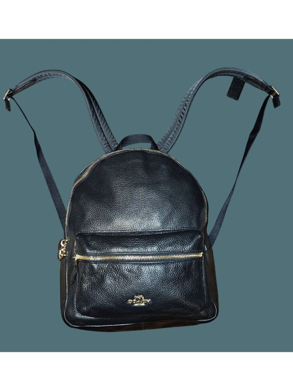 Coach Black Pebbled Leather Medium Charlie Adjustable Straps Backpack